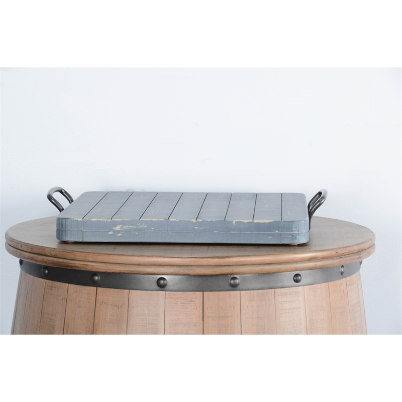 Pemberly Row Solid Wood Traditional Ocean Blue Finish Ottoman Tray