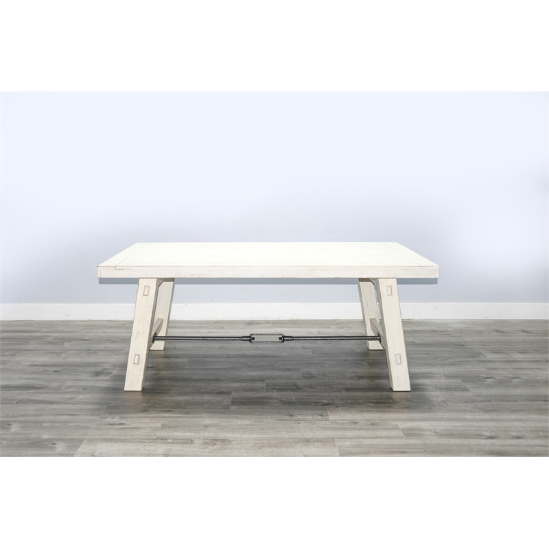 Pemberly Row Solid Wood Traditional White Sand Finish Dining Table