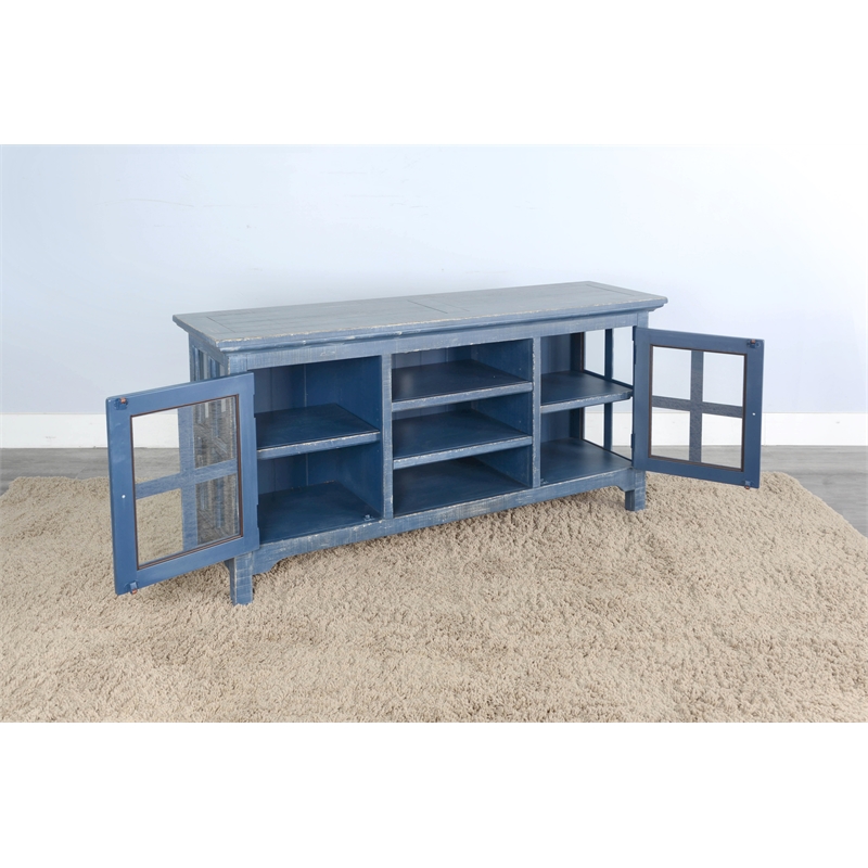 Pemberly Row Solid Wood Traditional Ocean Blue Finish TV Console
