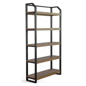 Pemberly Row Mid-Century Metal Frame Bookcase in Natural Finish