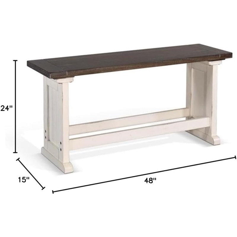 Pemberley Row Solid Wood Brown/White Dining Bench Rectangular 48