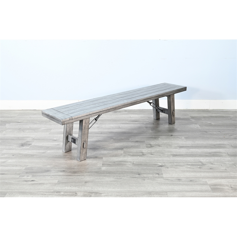 Pemberly Row Wood Alpine Gray Finish Dining Bench with Turnbuckle