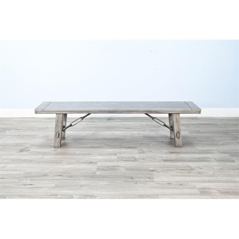 Pemberly Row Wood Alpine Gray Finish Dining Bench with Turnbuckle