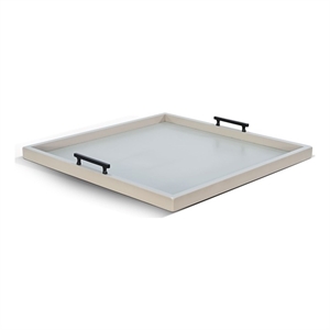 Pemberly Row Wood Farmhouse Square Tessa Ottoman Tray in Light Gray