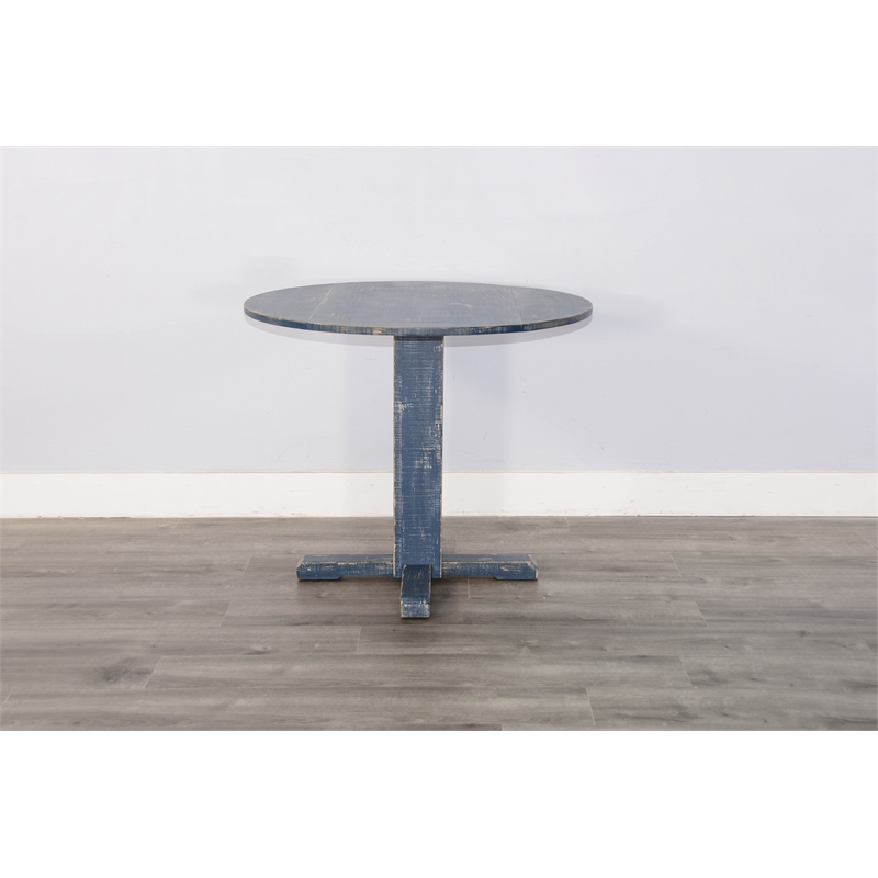 Pemberly Row Contemporary Solid Wood Ocean Blue Drop Leaf Table