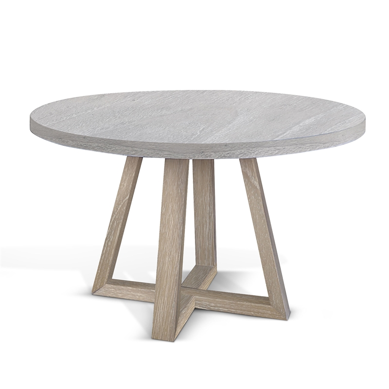 Pemberly Row Solid Wood Two Tone Wood Round Dining Table in Light Gray