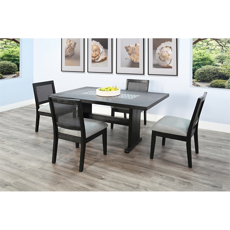 Pemberly Row Contemporary Solid Wood Dining Table with Tile in Black