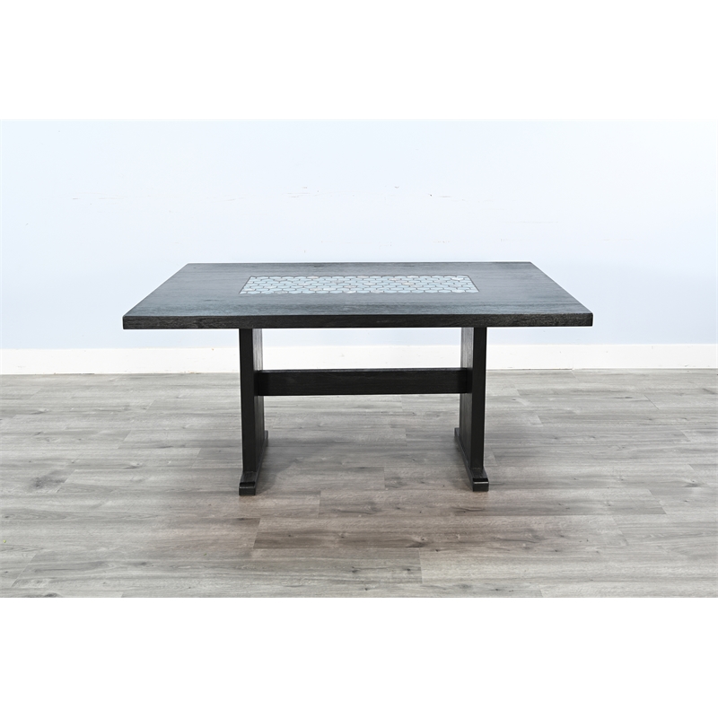 Pemberly Row Contemporary Solid Wood Dining Table with Tile in Black