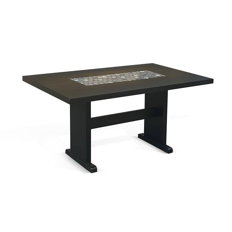 Pemberly Row Contemporary Solid Wood Dining Table with Tile in Black