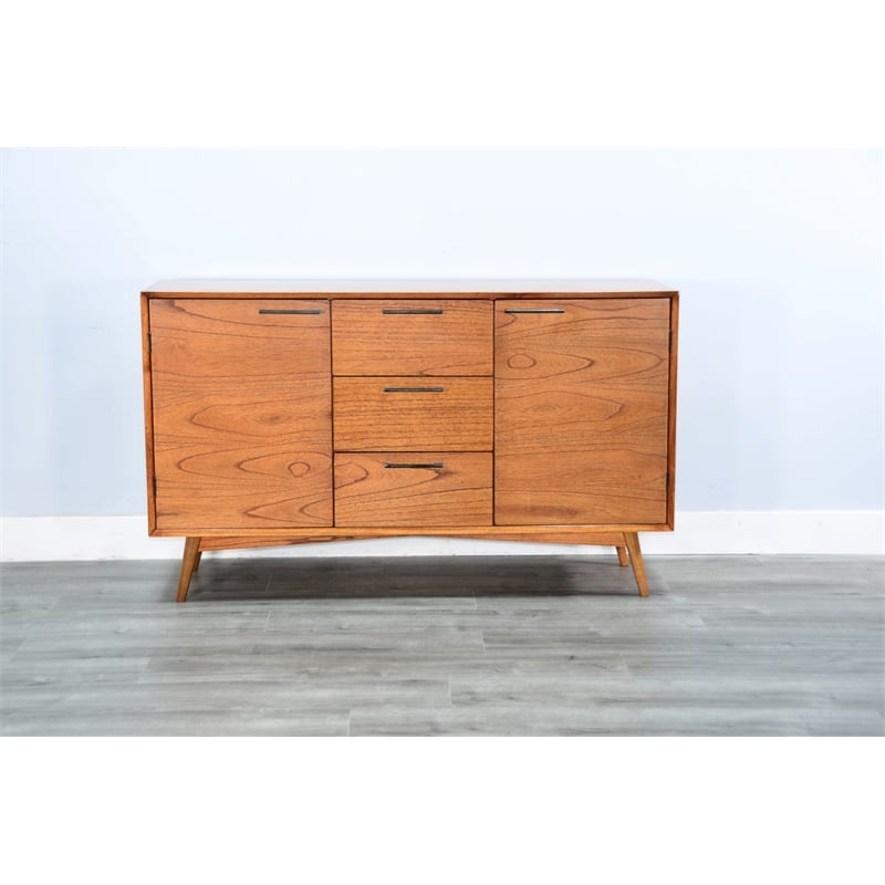 Pemberly Row Solid Wood Mid-Century Brown Finish Server Buffet