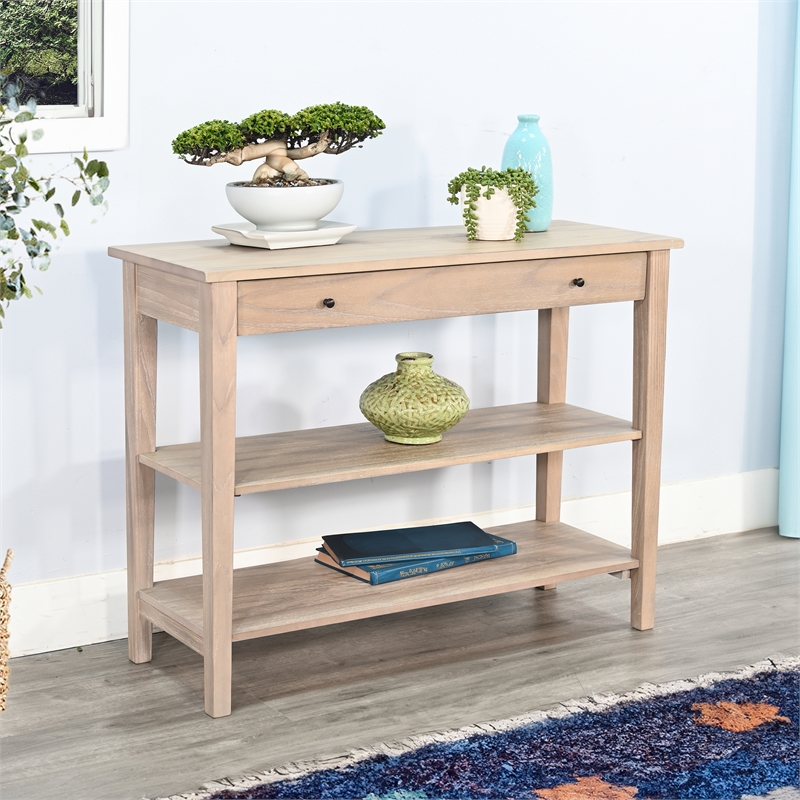 Pemberly Row Solid Wood Natural Small Wood Console Tier Shelf Table