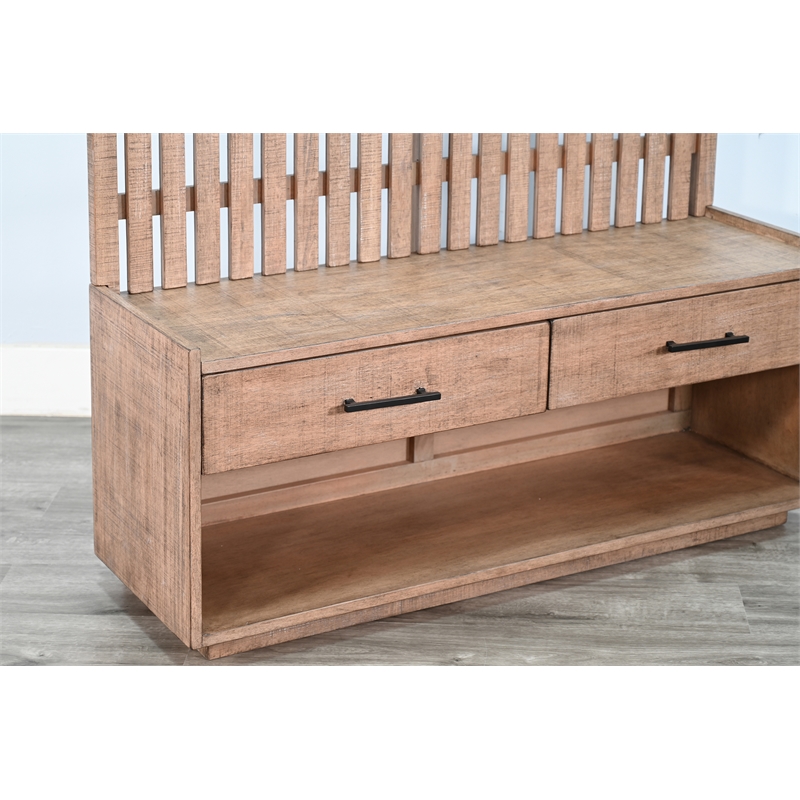 Pemberly Row Natural Contemporary Solid Wood Hall Tree with Bench