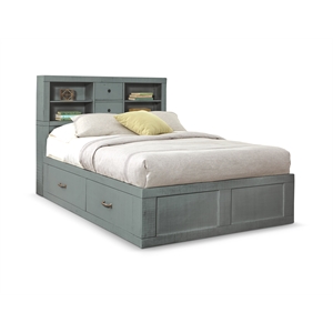 Pemberly Row Contemporary Solid Wood Full Captains Bookcase Storage Bed