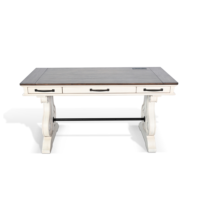 Pemberly Row Contemporary Solid Wood White Desk with Power Strip