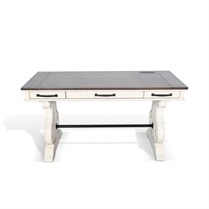 Pemberly Row Contemporary Solid Wood White Desk with Power Strip