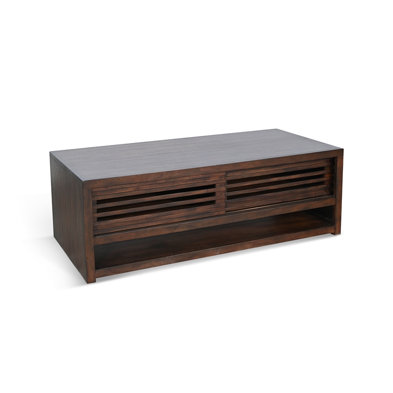 Pemberly Row Solid Wood Coffee Table with Sliding Doors & Casters