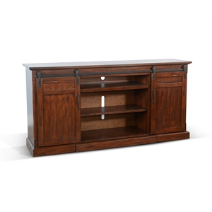 Pemberly Row Farmhouse Vintage Mocha Sliding Barn Door TV Console