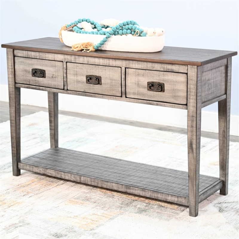 Pemberly Row Solid Wood Traditional Two Tone Grey Wood Sofa Table