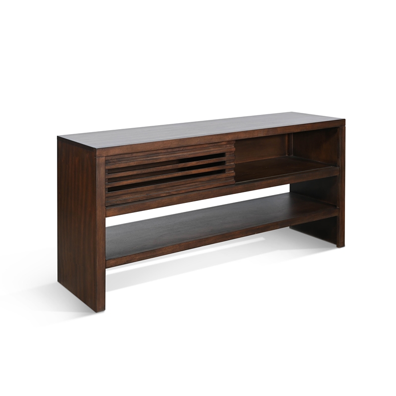 Pemberly Row Transitional Solid Wood Sofa Table with Sliding Door