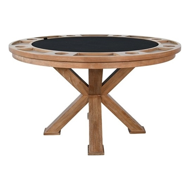 Pemberly Row Farmhouse Natural Round Jack Poker Dining Table