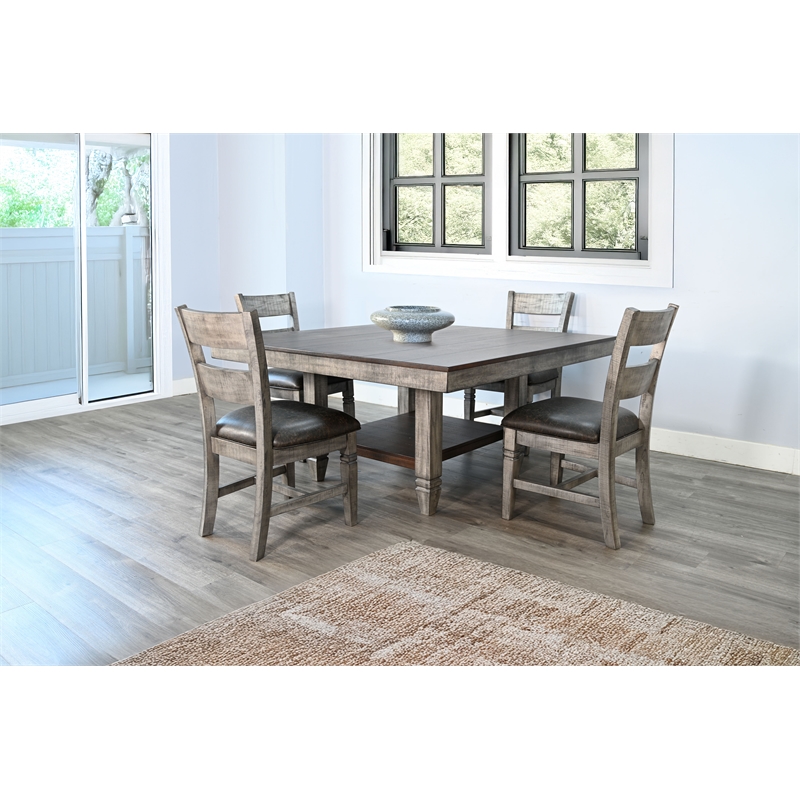 Pemberley Row Mahogany Gray Dining Table Square Built-in Shelf Large