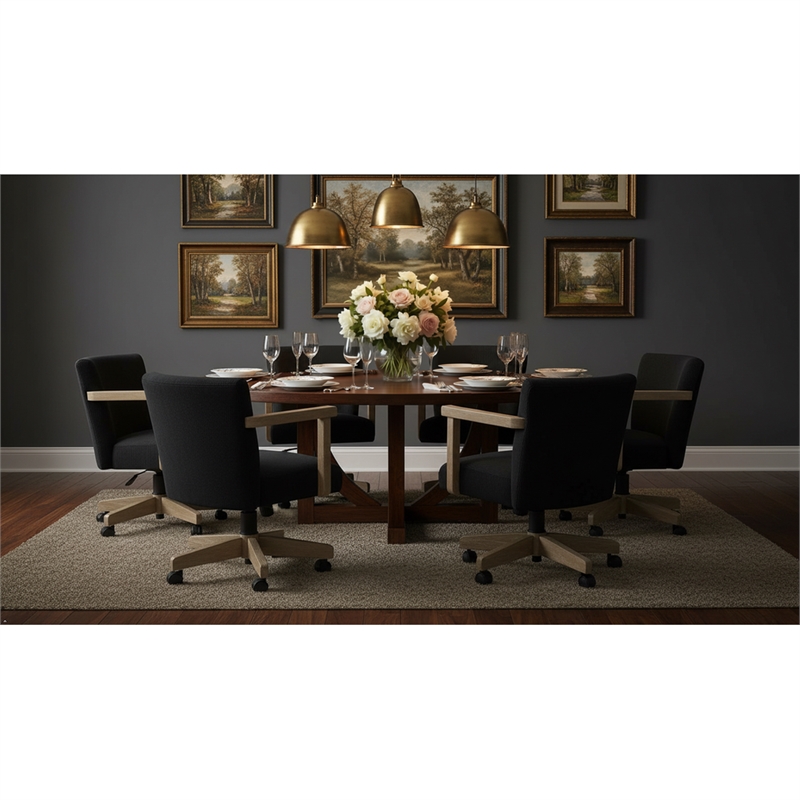 Pemberly Row Wood Farmhouse Natural Finish Rolling Office Chair