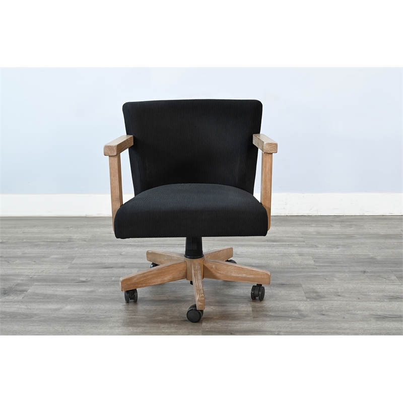 Pemberly Row Wood Farmhouse Natural Finish Rolling Office Chair