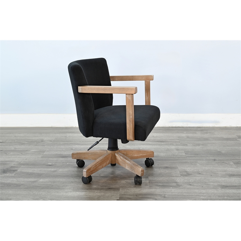 Pemberly Row Wood Farmhouse Natural Finish Rolling Office Chair