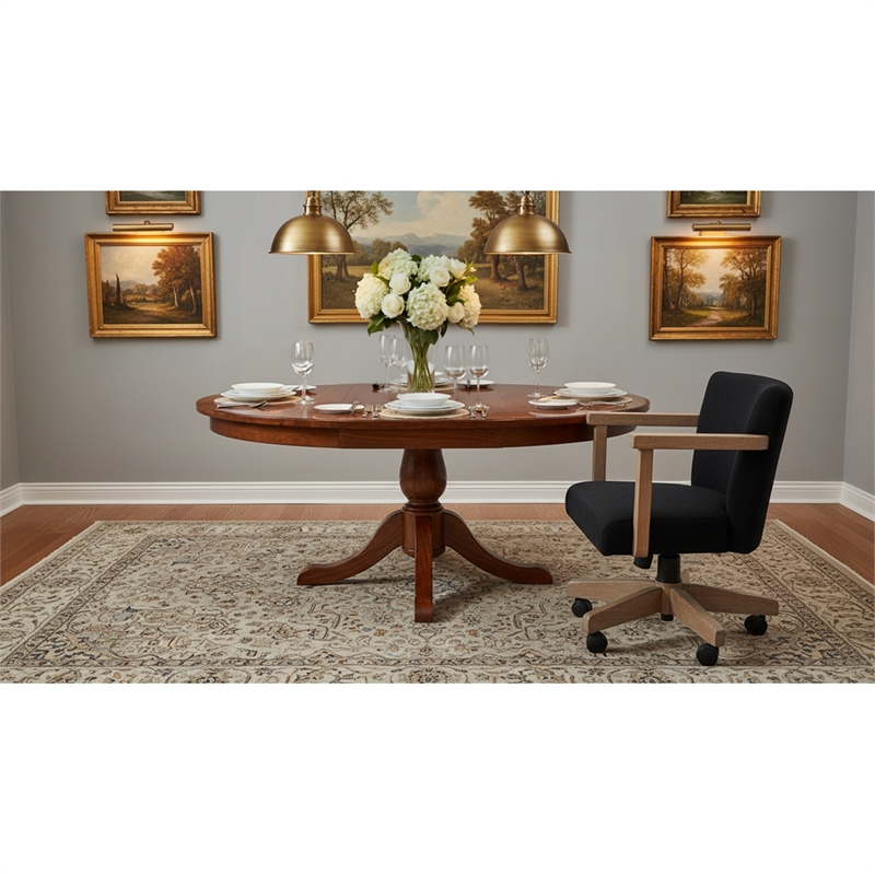 Pemberly Row Wood Farmhouse Natural Finish Rolling Office Chair