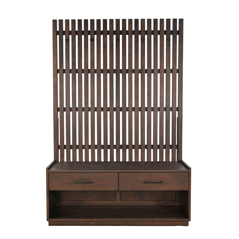 Pemberly Row Brown Finish Wood Transitional Hall Tree with Bench