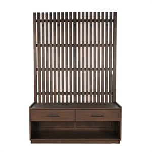 Pemberly Row Brown Finish Wood Transitional Hall Tree with Bench