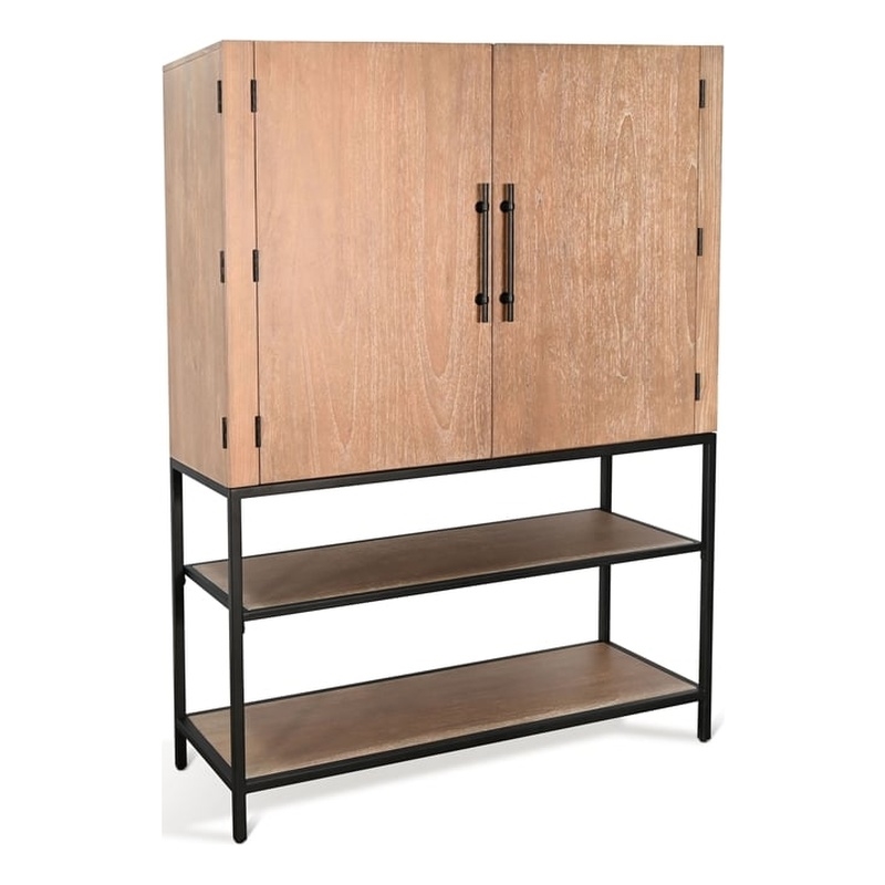 Pemberly Row Wood Mid-Century Violet Natural Wine Bar Cabinet