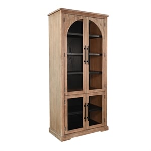 Pemberly Row Wood Natural Tall Cabinet with Arched Glass Doors