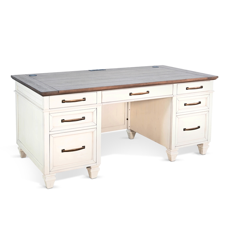 Pemberly Row Contemporary Wood Desk with Drawers in White Finish