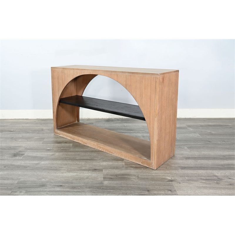 Pemberly Row Modern Wood Sofa Table with Arched Open Shelf Design