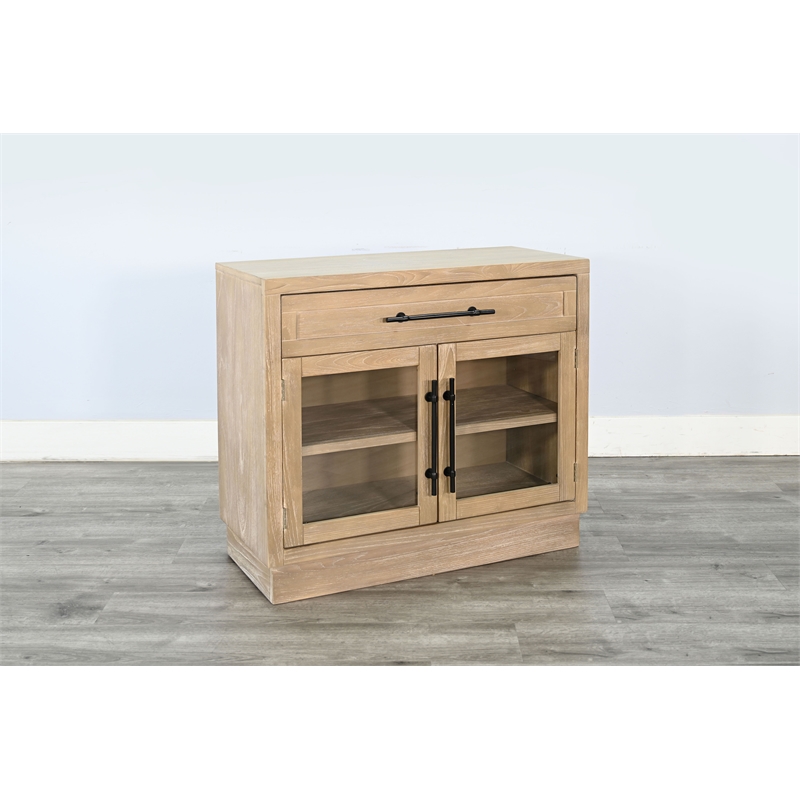 Pemberly Row Contemporary Wood 2 Door Natural Finish Glass Cabinet