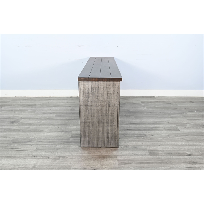 Pemberly Row Rustic Gray 76-Inch TV Stand with Glass Doors Console