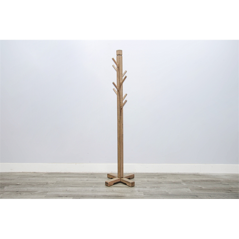 Pemberly Row Traditional Solid Wood Coat Rack with 8-Prong Hooks