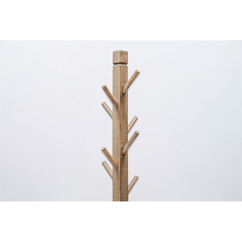 Pemberly Row Traditional Solid Wood Coat Rack with 8-Prong Hooks