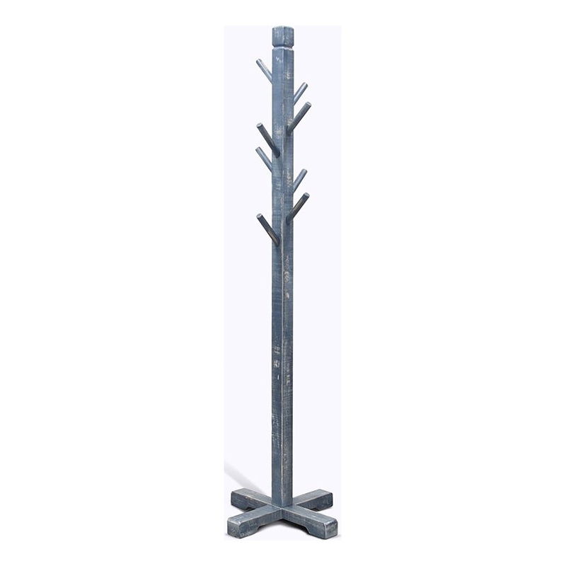 Pemberly Row Traditional Solid Wood Coat Rack with 8-Prong Hooks in Blue