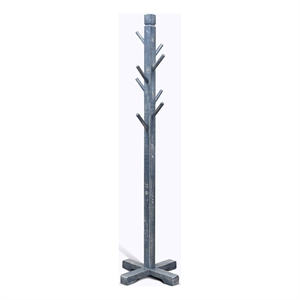 Pemberly Row Traditional Solid Wood Coat Rack with 8-Prong Hooks in Blue
