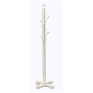 Pemberly Row Traditional Solid Wood Coat Rack with 8-Prong Hooks in White Sand