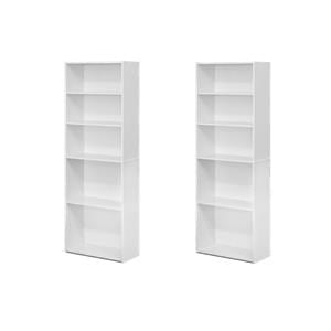 Pemberly Row Set of 2 Engineered Wood 5-Shelf Bookcases in Soft White