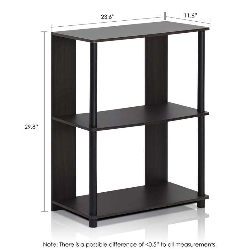 Pemberly Row Set of 2 Engineered Wood Design Bookcases in Walnut/Black