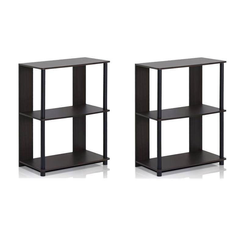 Pemberly Row Set of 2 Engineered Wood Design Bookcases in Walnut/Black