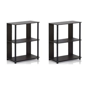 Pemberly Row Set of 2 Engineered Wood Design Bookcases in Walnut/Black
