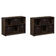 Pemberly Row Set of 2 3x2 Bookcases Storage with Bins in Walnut/Dark Brown