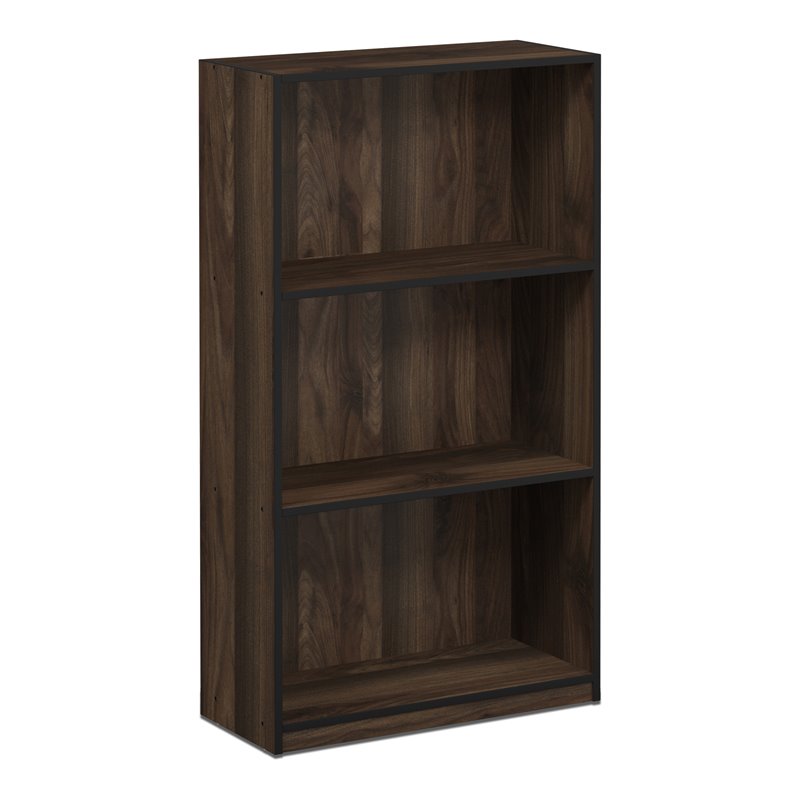 Pemberly Row Set of 2 3-Tier Bookcases Storage Shelves in Columbia Walnut/Black
