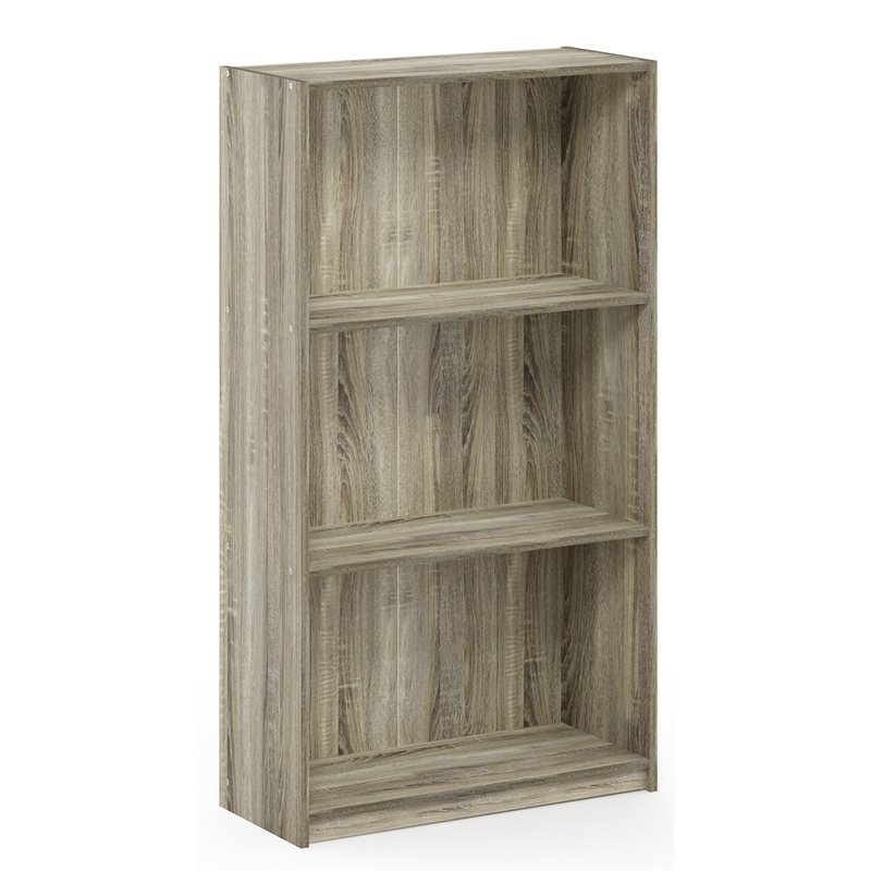 Pemberly Row Set of 2 Wood 3-Tier Bookcases Storage Shelves in Sonoma Oak