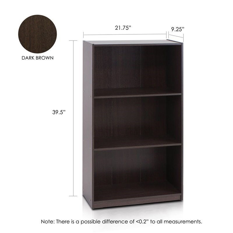 Pemberly Row Set of 2 Wood 3-Tier Bookcases Storage Shelves in Dark Brown